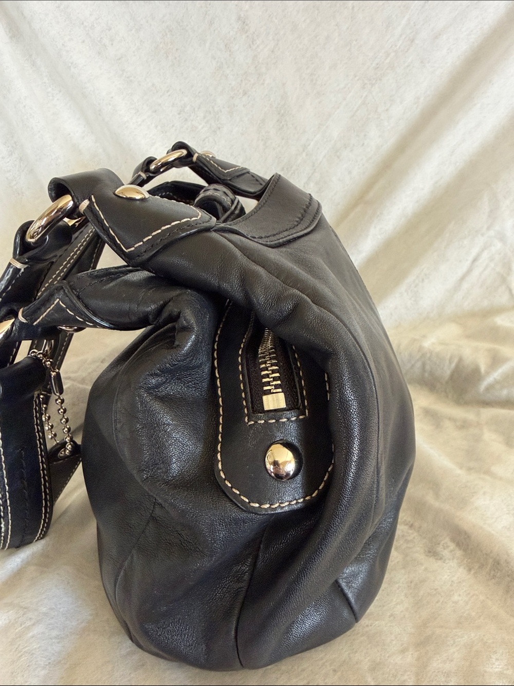Coach Black Leather Shoulder Bag with Buckle Accent - Picture 3 of 9